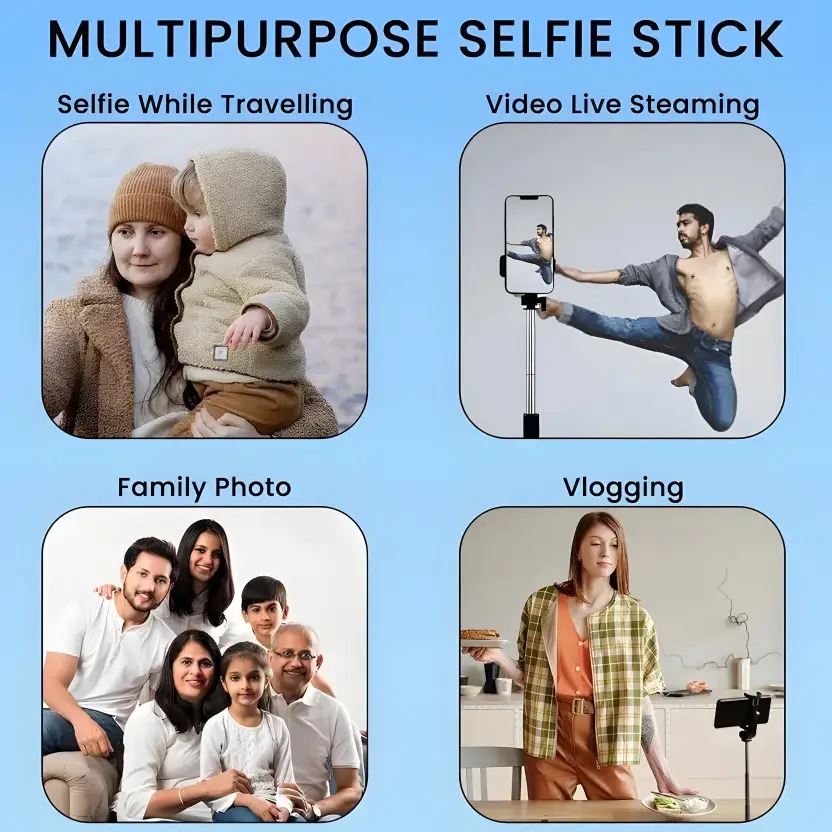 R1-L Extendable Bluetooth Selfie Stick with Tripod Stand & Wireless Remote Bluetooth Selfie Stick - Image 3